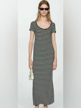Mango Striped Black and White Scoop Neck Maxi Dress/ Size 2